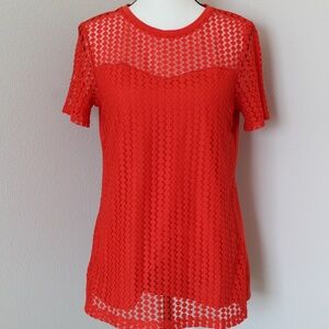 Red Circle Lace Overlay Short Sleeve Longline T-Shirt